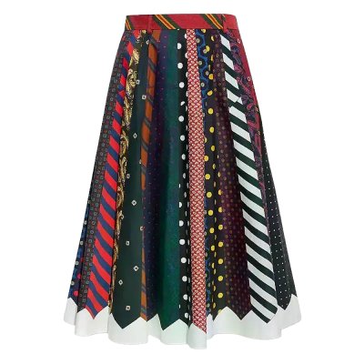 TIE-PATTERN PLEATED MIDI SKIRT 